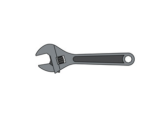 Silver Adjustable Wrench on White Background.
