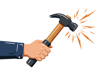 Closeup of a Hand Holding a Hammer Ready to Strike.