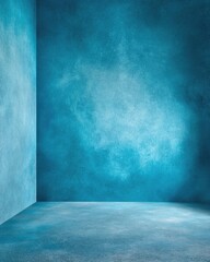A textured teal room corner, subtly lit, showing a wall and floor of the same color with a mottled, uneven surface