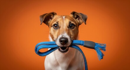Dog with leash studio portrait