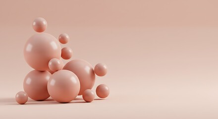Abstract composition of various sized pink spheres stacked and grouped on a soft pastel background, creating a minimalist and clean aesthetic.
