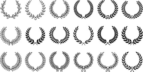 Decorative laurel wreaths set, various styles