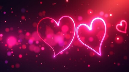 Glowing pink hearts with bokeh neon
