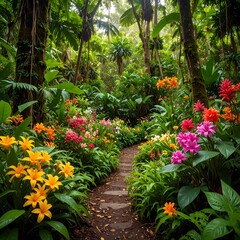 Lush tropical garden path
