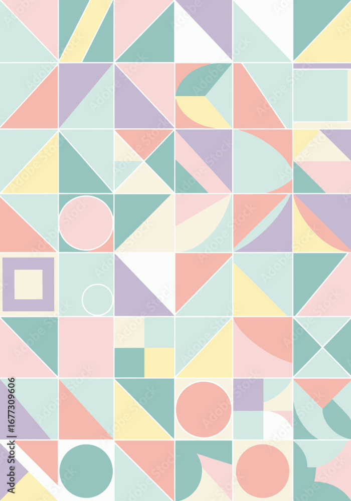 Poster seamless abstract geometric pattern with soft pastel hues and modern shapes creating a visually appe