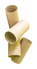 Side view of tissue paper cores or toilet paper tubes in stack isolated with clipping path in png file format