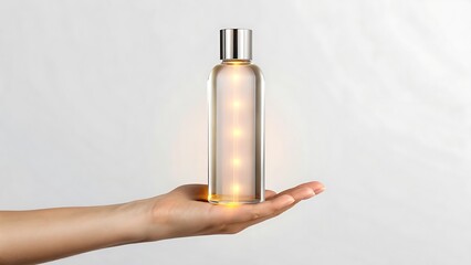 Hand holding glowing liquid bottle image