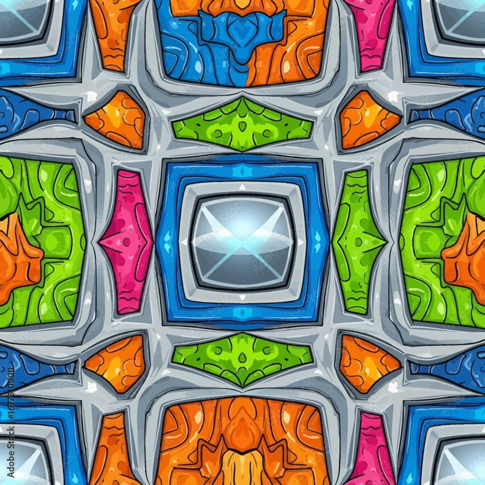 Poster vibrant abstract geometric pattern with bright colors and metallic framework design for modern backg