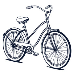 Vintage cruiser bicycle sketch with detailed spokes and frame lines Keywords: bicycle, bike, vintage