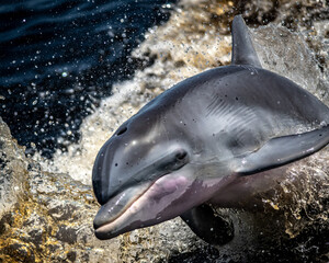 Fototapeta premium Dolphin frolics alongside boat in Charlotte Harbor Florida