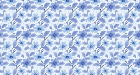 Elegant Floral Pattern with Delicate Flowers and Leaves