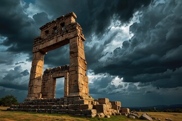Ancient Stone Steps Leading to Dramatic Storm Clouds