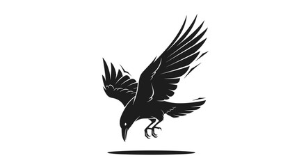 Obraz premium The majestic black raven descends gracefully towards the earth with wings spread wide in an artistic illustration