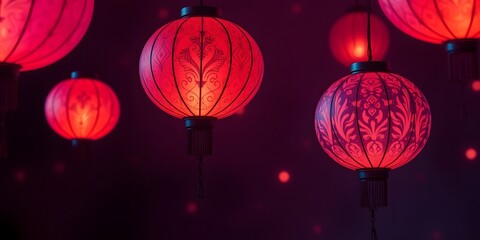 Obraz premium Abstract floating lantern orbs in smokes of violet and orange, Abstract Backgrounds for Halloween Celebration