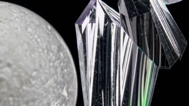 extended crystalline formation of Fluorapatite accompanied by spherical white mineral aggregate of unknown origin from German locality Elongated Fluorapatite with unidentified white ball mineral. Spec
