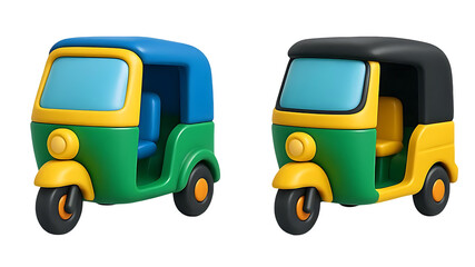 Fototapeta premium 3D cartoon auto rickshaw icons isolated on white
