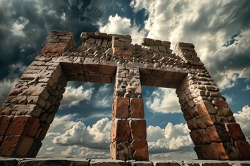 Ancient Stone Arch Ruins Against Dramatic Sunset Sky