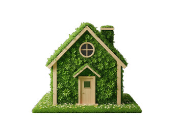 Ecological House Covered in Plants on a Grassy Base with Transparent Background