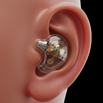 Close up of a transparent in ear monitor in a human ear