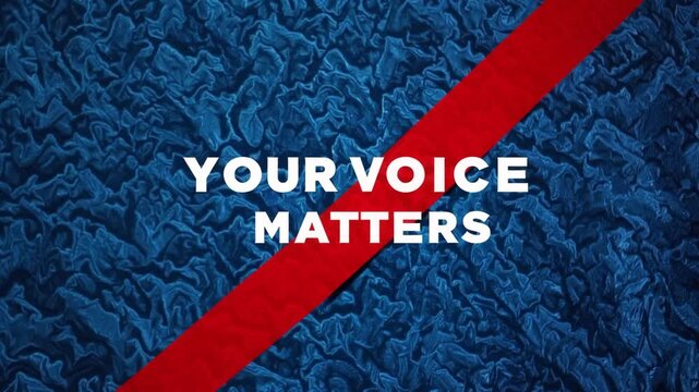 Red tape on copy space blue background with text written YOUR VOICE MATTERS