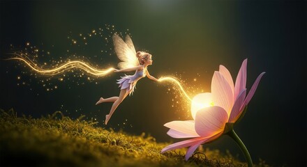 The fairy flying out of the flower cup