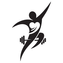 Silhouette of a person lifting a barbell with a heart on their chest in a dynamic pose illustration