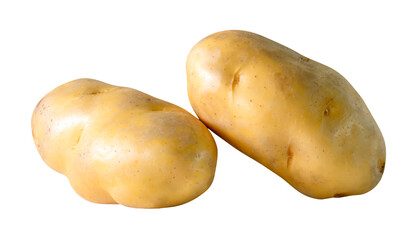 Two tubers of potatoes in stack isolated with clipping path in png file format