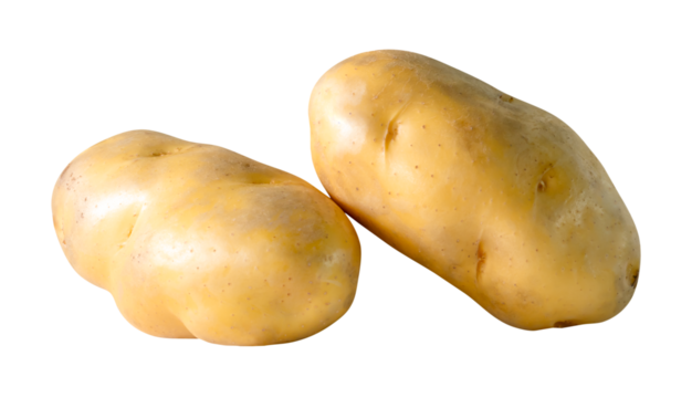 Two tubers of potatoes in stack isolated with clipping path in png file format
