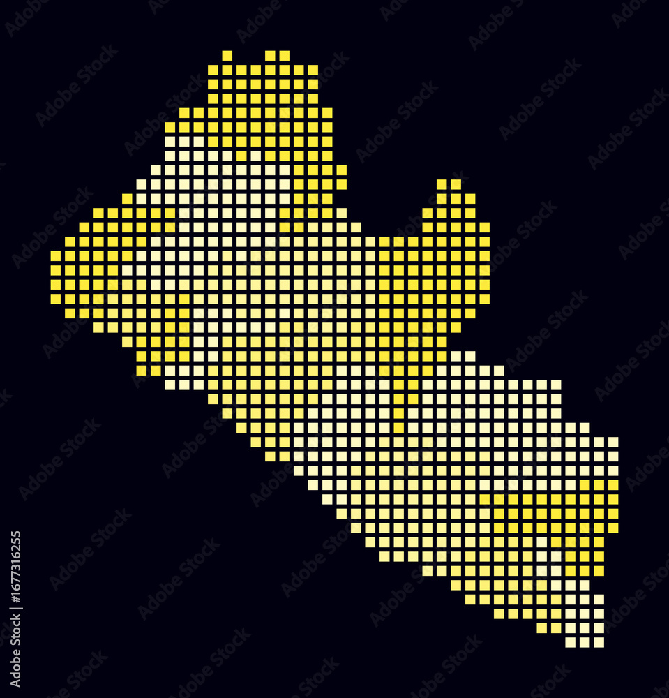 Poster liberia dotted map. digital style map of the country on dark background. liberia shape with square d