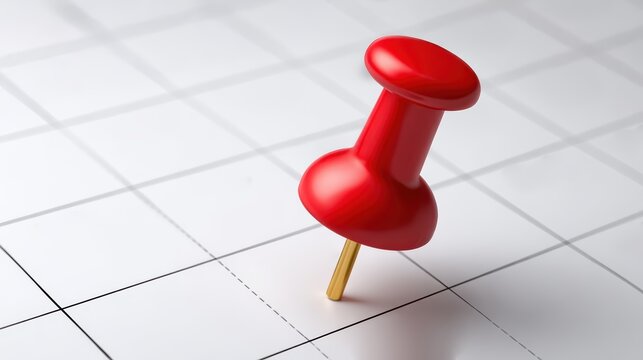 Mark the calendar planning with a red push pin on a calendar grid office space digital content close-up time management