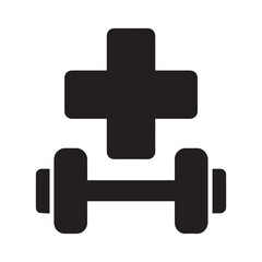 Obraz premium Black silhouette of a dumbbell with a plus sign above it representing health and fitness concept icon