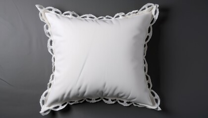 crisp white square pillow with delicate ruffled border generative ai