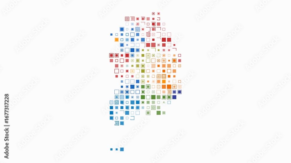 Poster republic of korea map animation. shape of the country with pulsating colored dots. large size square