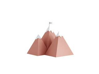 Stylized mountain range crafted from paper materials with a summit flag and snow tops on a