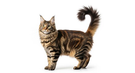 Maine coon cat portrait against white background