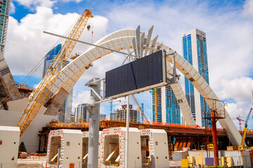 Construction site Miami. Bridge Downtown Miami