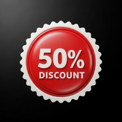 Shiny red 50 percent discount badge with jagged edges