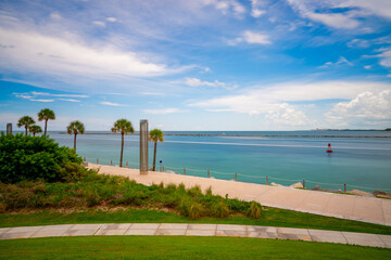 Obraz premium Miami Beach South Pointe Park. View of inlet to Port Miami. Long exposure to blur out people