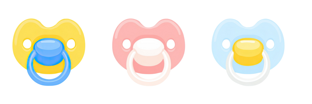 Three pacifiers in various colors