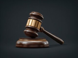 Fototapeta premium A dark, detailed image of a wooden gavel resting on its stand, showcasing rich tones and a sense of authority.