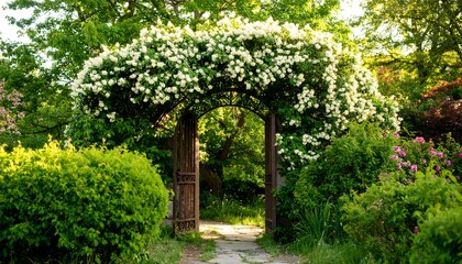 Blossomed archway garden path