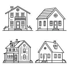 Vector illustration of modern houses in black and white, representing architecture, real estate, and construction planning