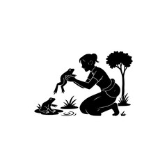 A girl is hunting frogs. একটি মেয়ে ব্যাঙ  শিকার করছে