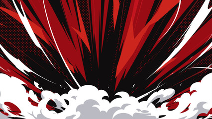 衝撃の煙と光の背景イラスト_赤黒_16:9