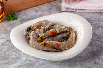 Raw fresh tiger prawn in the bowl