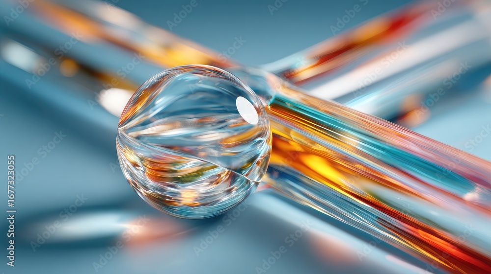 Aufkleber multiple transparent glass strands in a gravity-defying composition, intersecting to create complex 