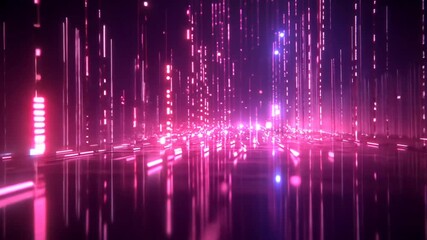 Abstract digital landscape with glowing pink and purple lines, creating a futuristic, technological environment. - Powered by Adobe