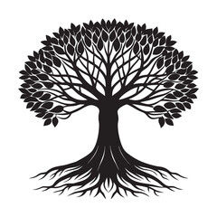 Ancient Banyan Tree Silhouette Vector Design