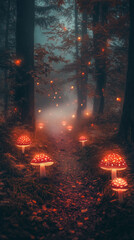 Fototapeta premium Magical Forest with Glowing Mushrooms, a fairy tale.