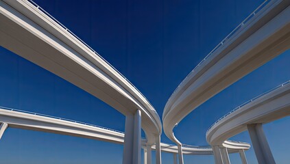 Fototapeta premium Modern highway overpasses curve gracefully against a vibrant blue sky.